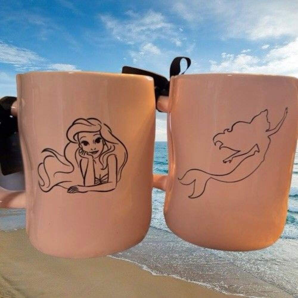 Rae Dunn Disney Princess Ariel Little Mermaid Pink Ceramic Coffee Mug Magenta - Picture 2 of 5